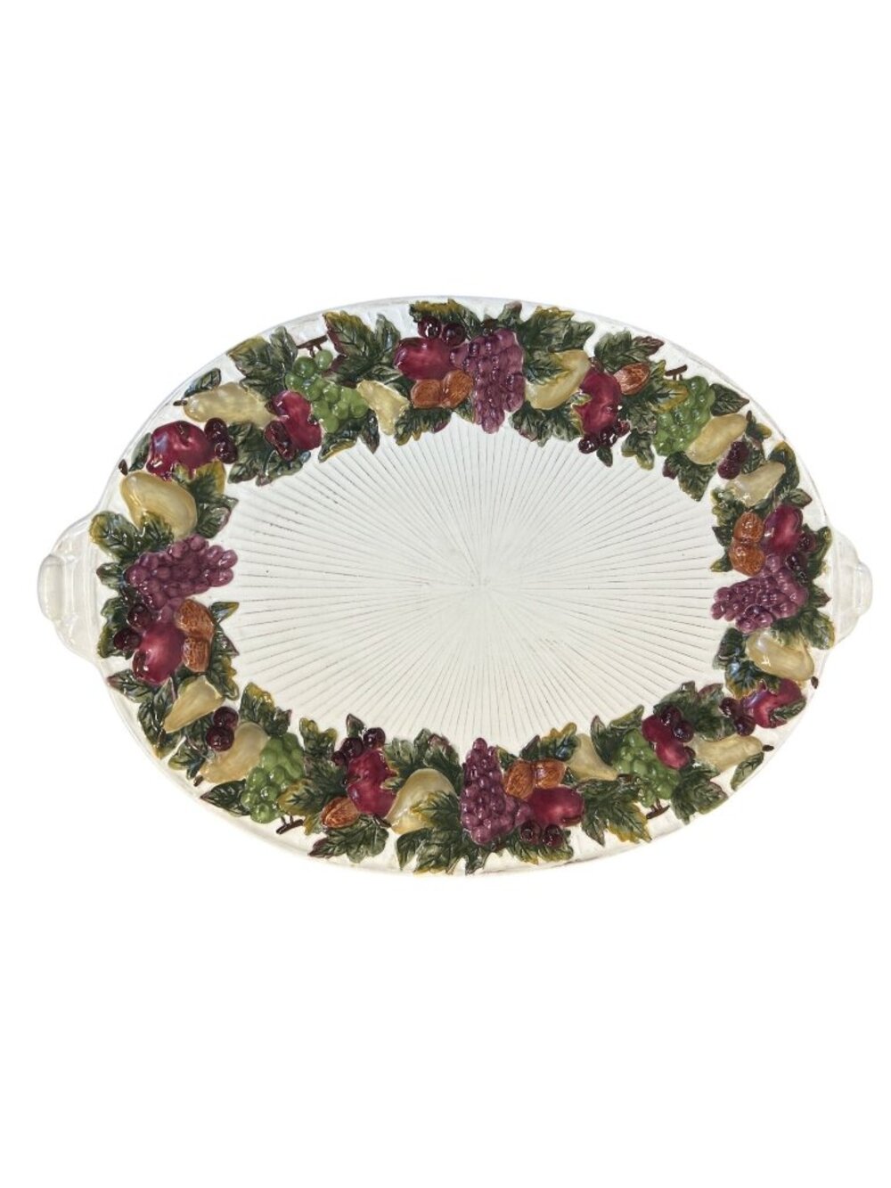 Vtg JCPenney Home Harvest Oval Serving Platter Ceramic Embossed Fruit Holiday